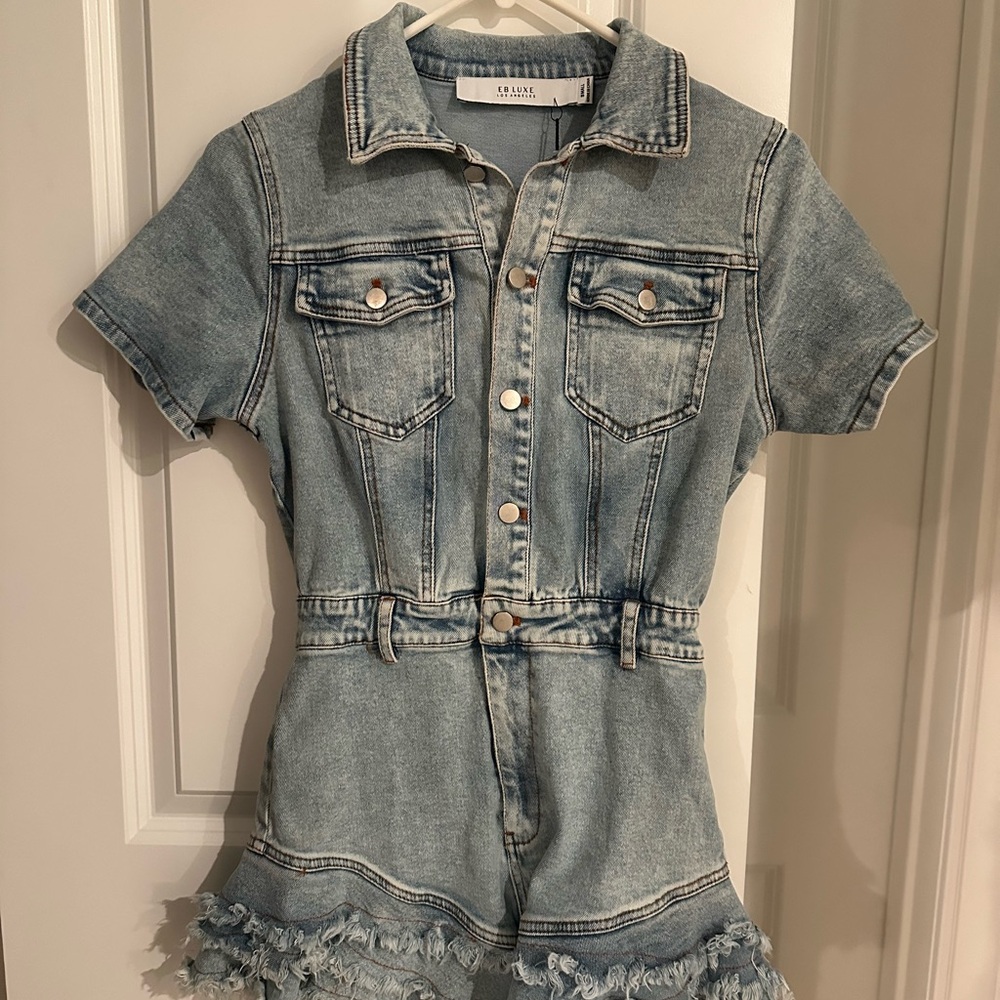 DENIM FRINGE ROMPER